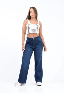 Jean Wide Azul Localizado Dama Rígido