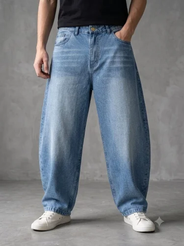 Jean Baggy Celeste Oscuro Bigote Hombre