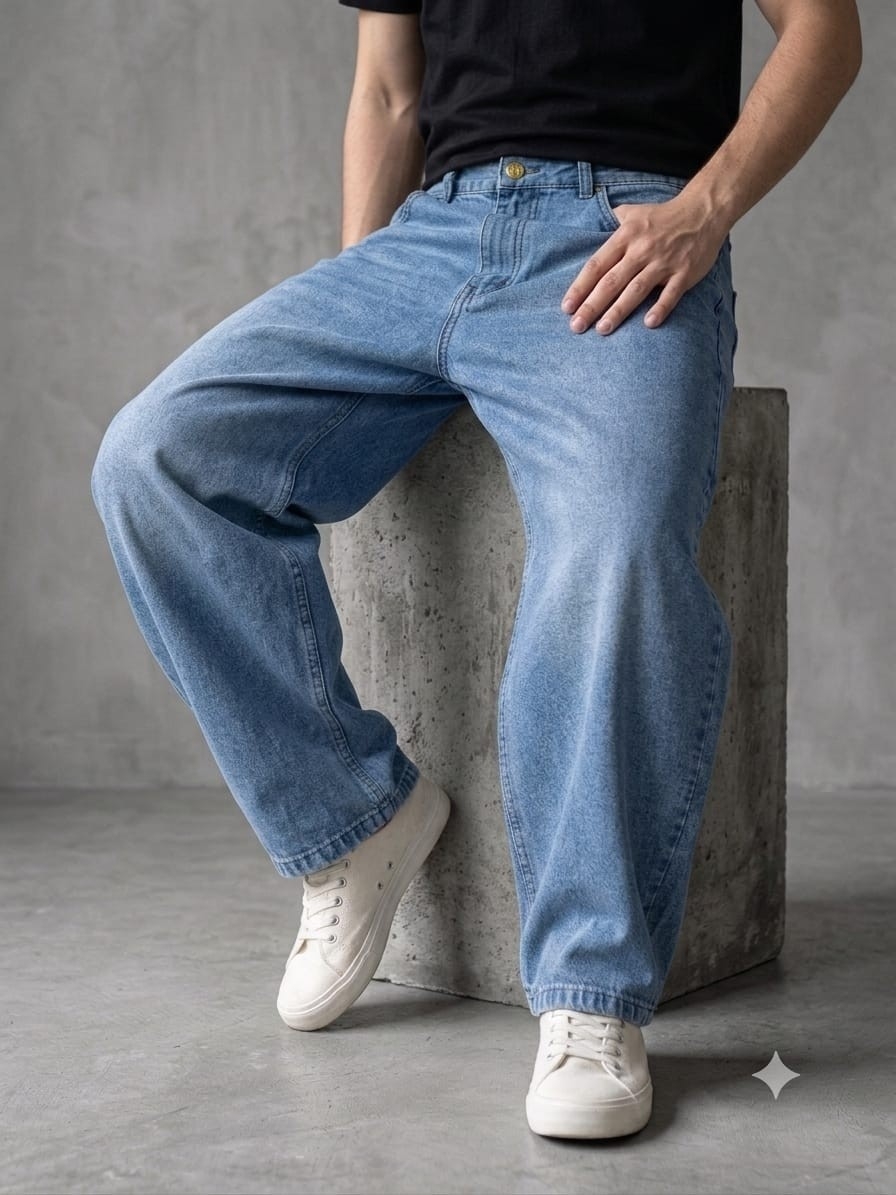 Jean Baggy Celeste Oscuro Bigote Hombre - Imagen 2