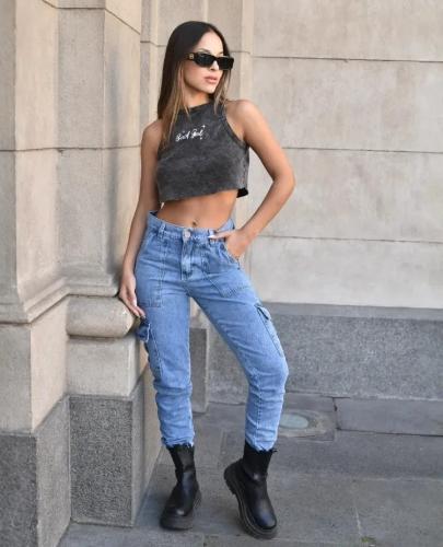 Jean Jogger Cargo Celeste Dama - Miniatura 2