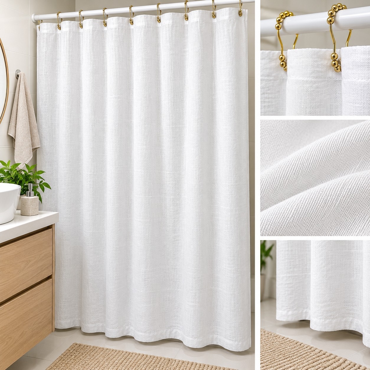Cortina Tusor  Baño  + 12 Ganchos - Imagen 3