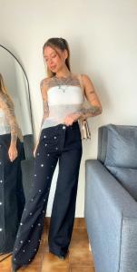 Wide Leg con Tachas Negro