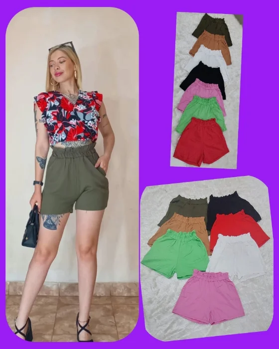 Short Lino Elastizado con Frunce Disponible