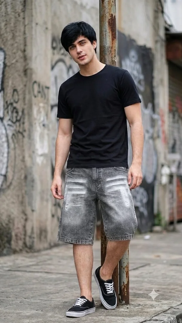 Bermuda Baggy Jean Hombre Chilenos Colores Diseño Grafiti - Imagen 1