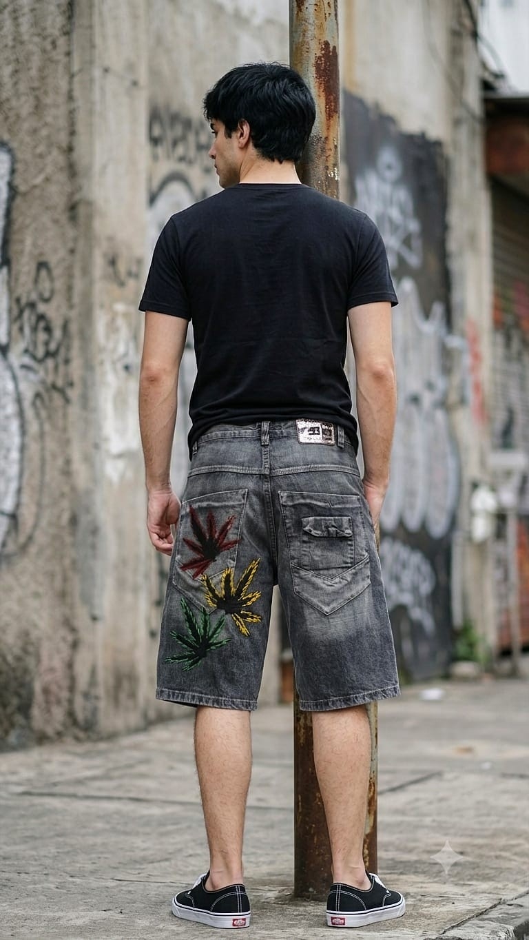 Bermuda Baggy Jean Hombre Chilenos Colores Diseño Grafiti - Imagen 3