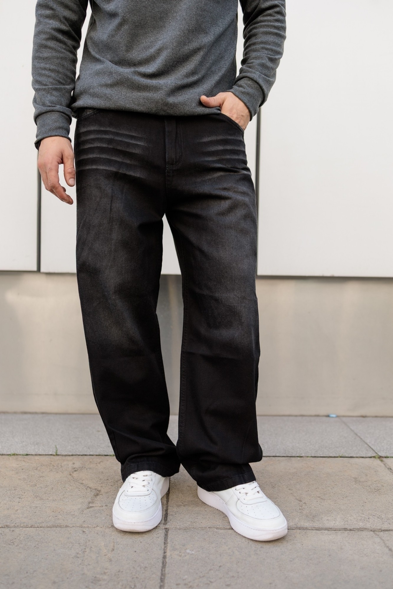 Jean Baggy Gris Oscuro Bigote Hombre - Imagen 5