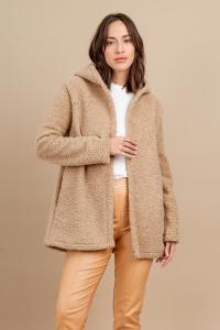 Campera de Corderito con Capucha y Bolsillos Laterales