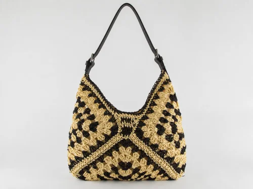 Cartera de Rafia Bi Tono con Tira Pu Importada