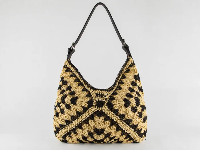 Cartera de Rafia Bi Tono con Tira Pu Importada