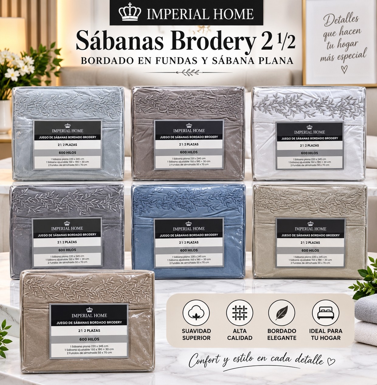 Sábana 2 1/2 Brodery con Bordados - Imagen 1