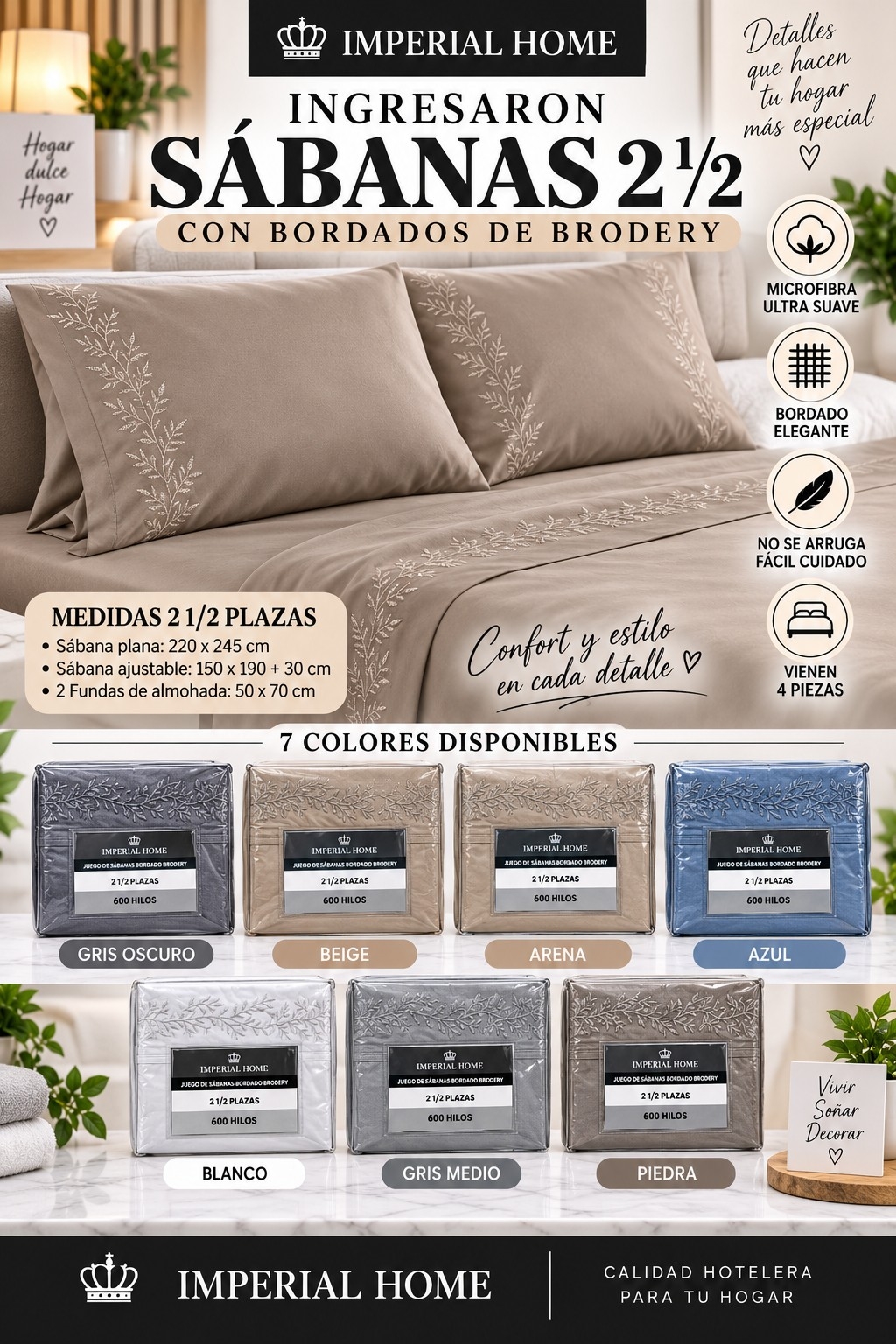 Sábana 2 1/2 Brodery con Bordados - Imagen 3