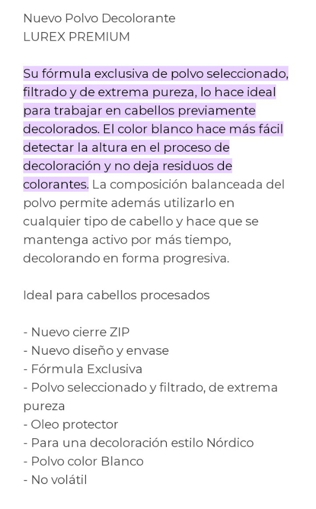 Nov Lurex Premium Polvo Decolorante Blanco X 700g. - Imagen 3