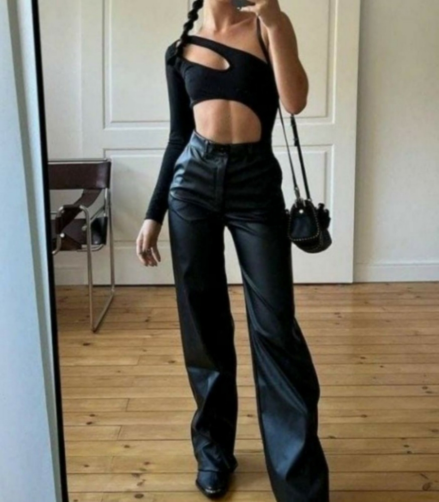 Palazzo Engomado Negro Dama Wide Leg - Imagen 1