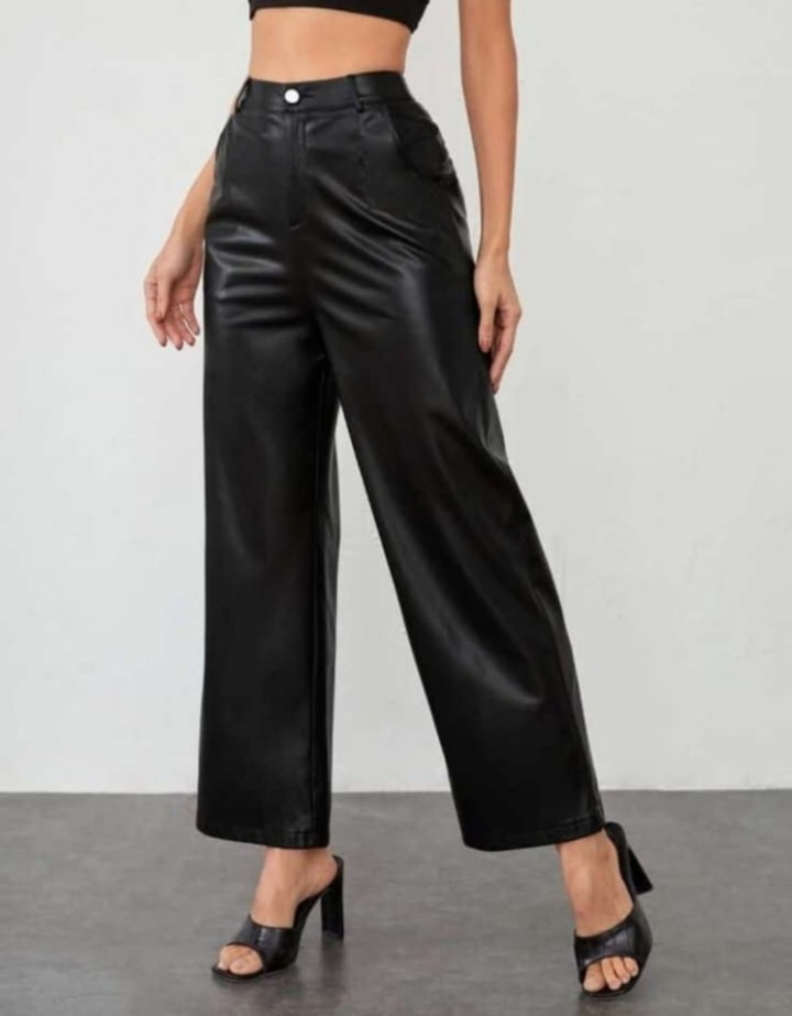 Palazzo Engomado Negro Dama Wide Leg - Imagen 2