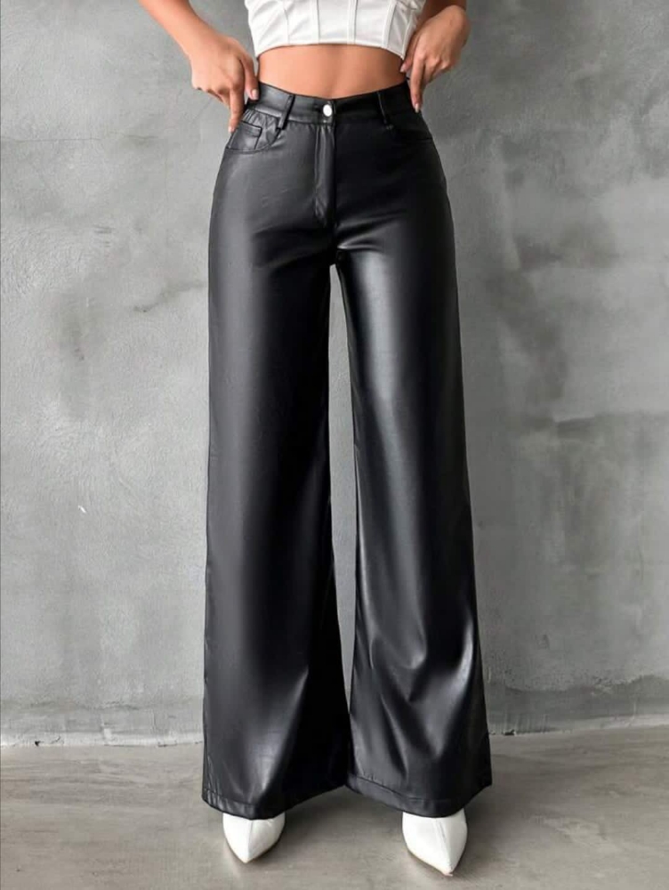 Palazzo Engomado Negro Dama Wide Leg - Imagen 5
