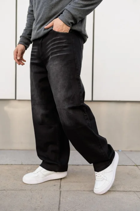Jean Baggy Gris Oscuro Bigote Hombre