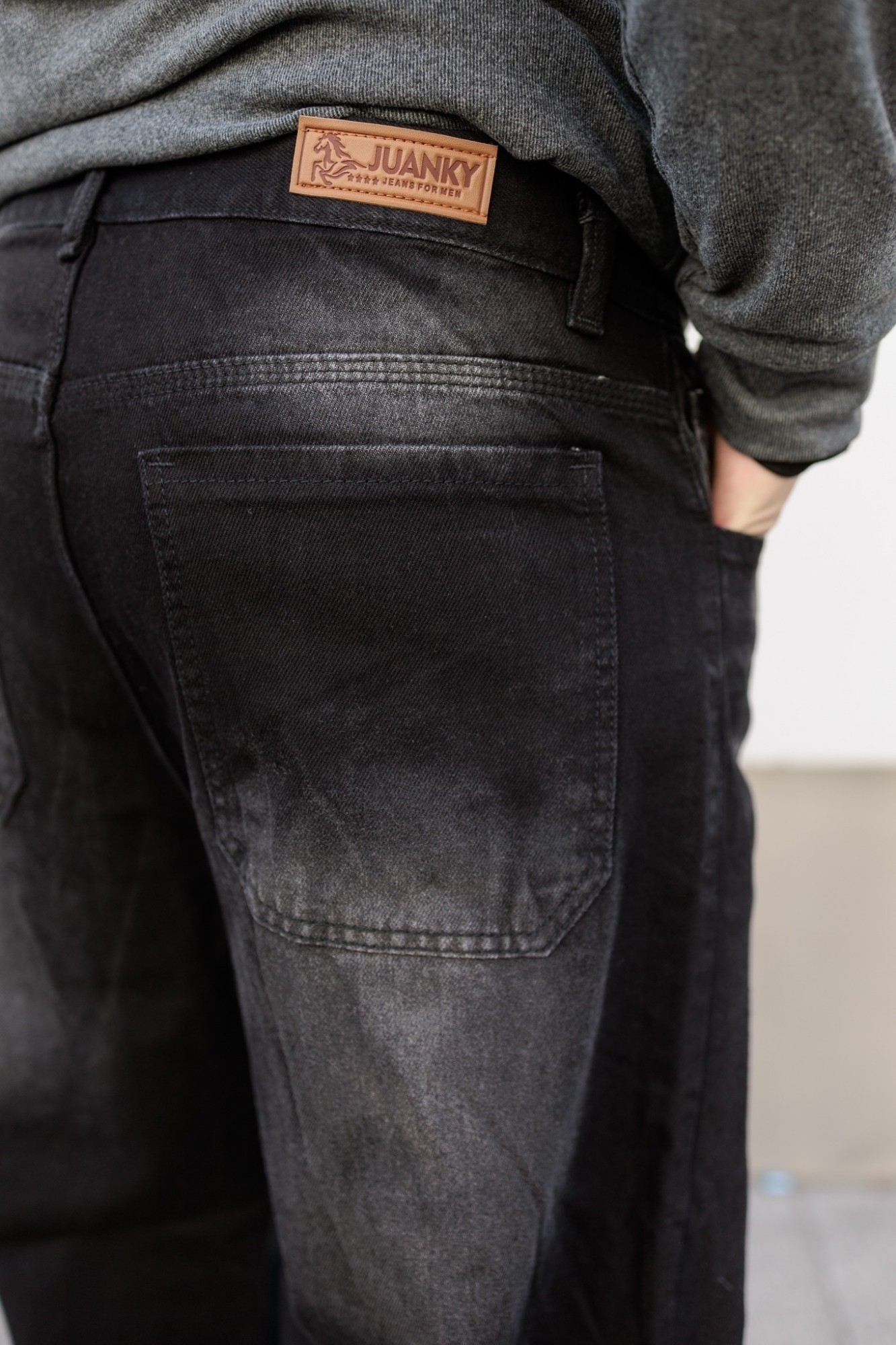 Jean Baggy Gris Oscuro Bigote Hombre - Imagen 2