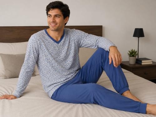 Pijama de Hombre Manga Larga Liviano Curva