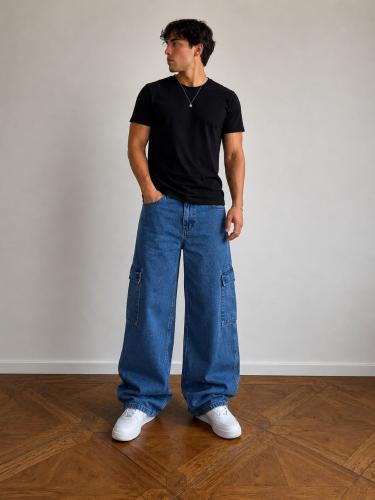 Jean Baggy Cargo Azul Hombre Rígido