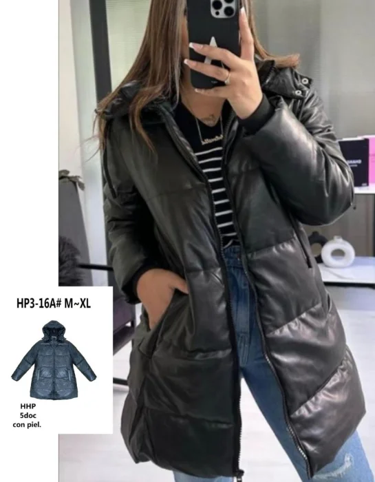 Campera Eco Cuero Largo con Piel/ Tapado Térmico Talla Especial