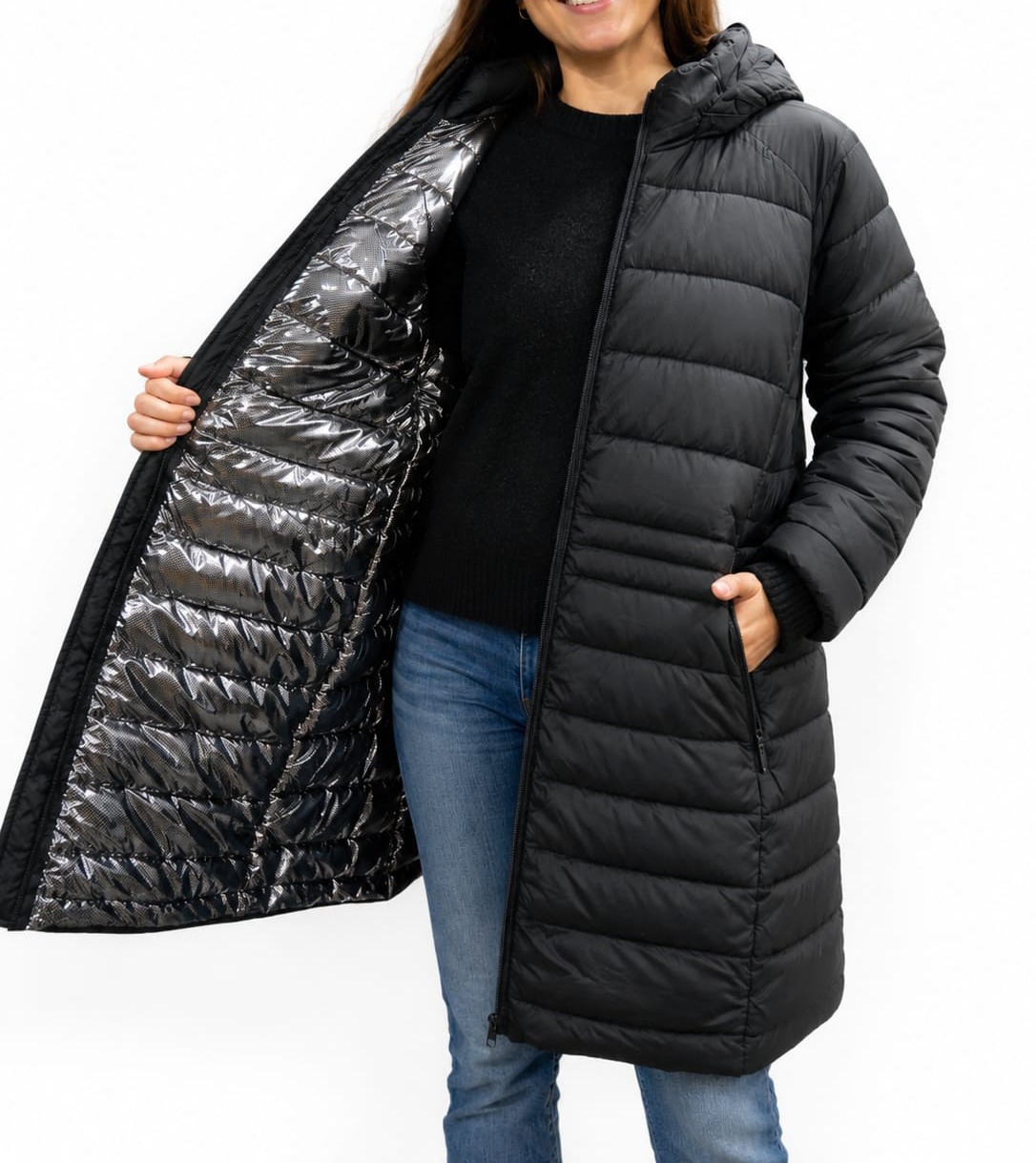 Campera Eco Cuero Largo con Piel/ Tapado Térmico Talla Especial - Imagen 5