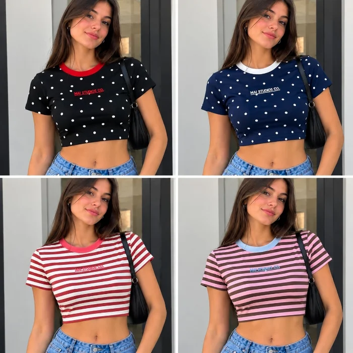 Tops Bordados Algodon con Lycra
