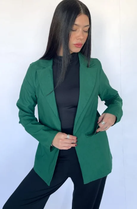 Blazer Largo Bengalina con Bolsillos