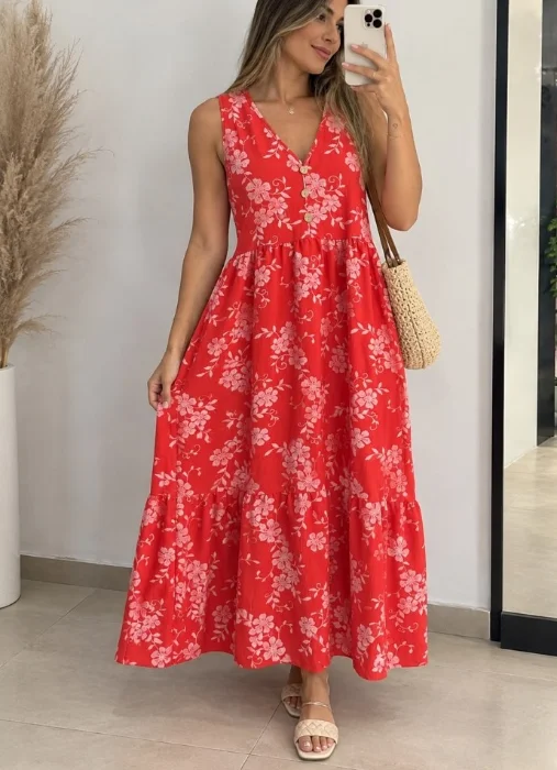 Vestido Largo Cey Puff Botones