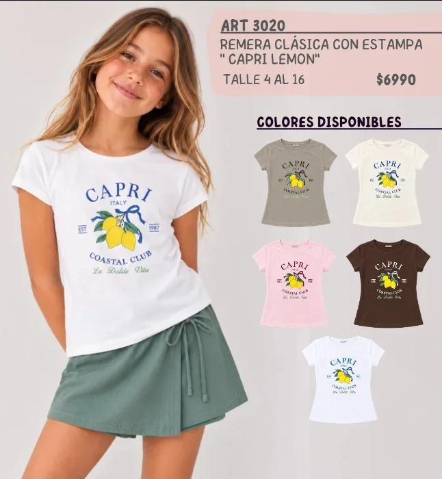 3020 Nena Remera Clásica Algodon Lemon