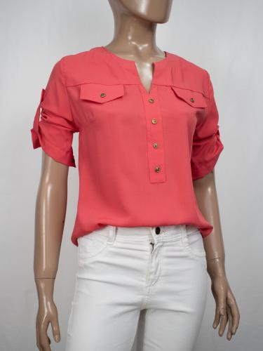 Camisola Cuello V con Botón Manga 3/4