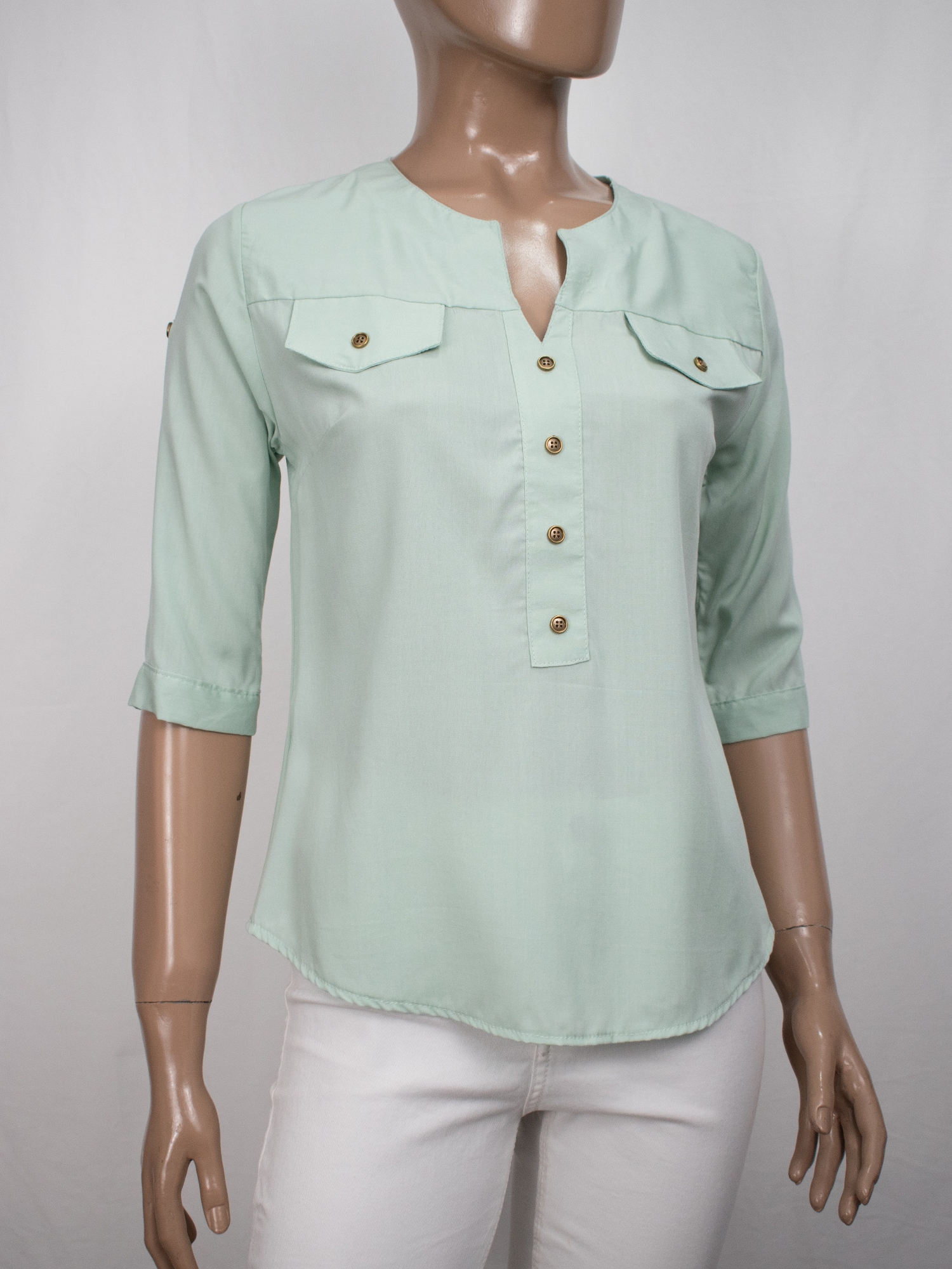 Camisola Cuello V con Botón Manga 3/4 - Imagen 2