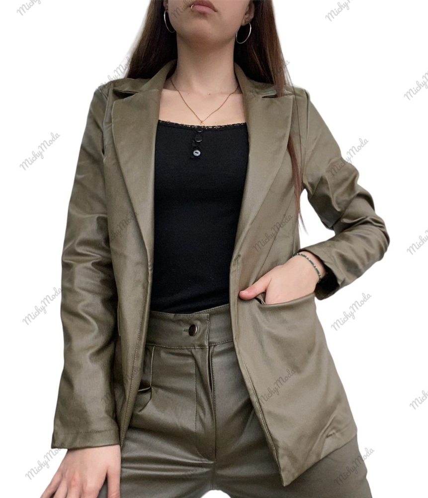 Blazer Largo Engomado con Bolsillos - Imagen 2