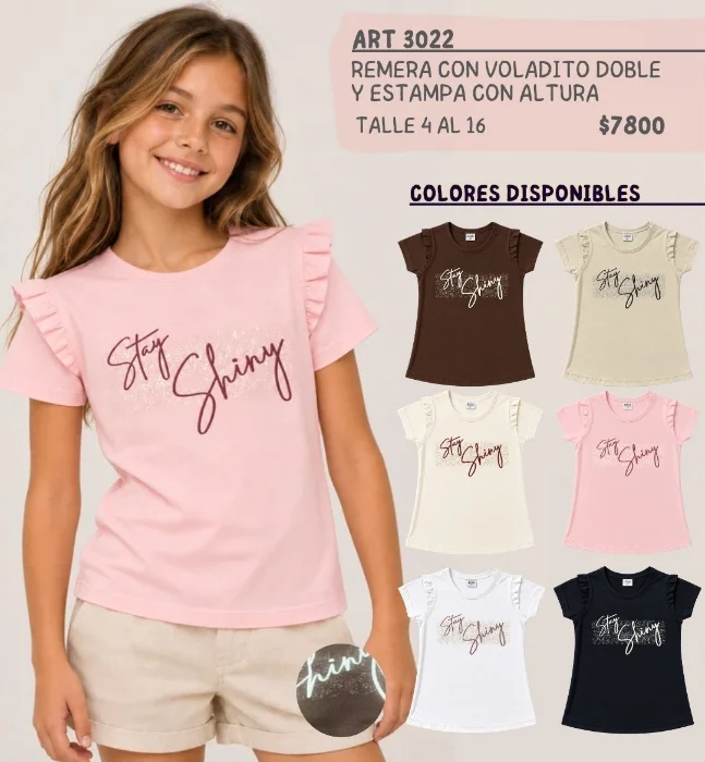 3022 Remera Volado Doble y Estampa con Altura