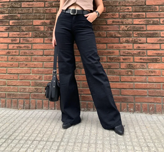 Jean Wide Leg Noir (tiro Medio/plus Size)