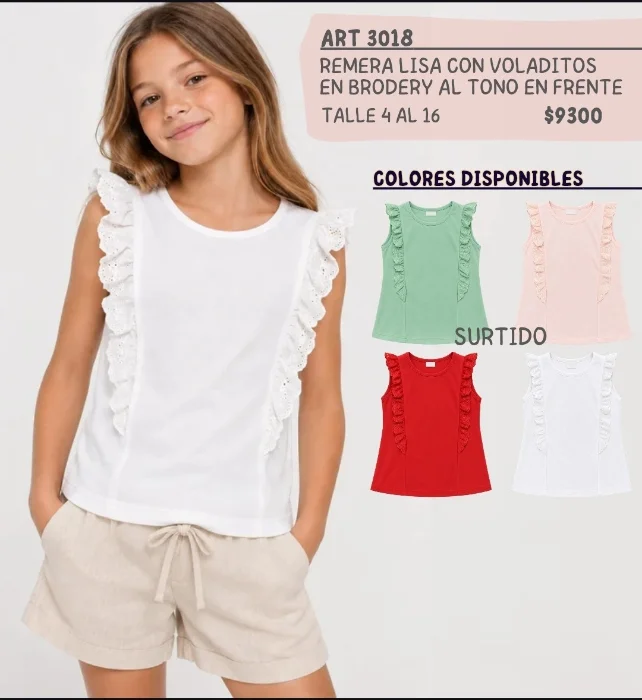 3018 Remera Lisa Estilo Vintage Brodery al Frente
