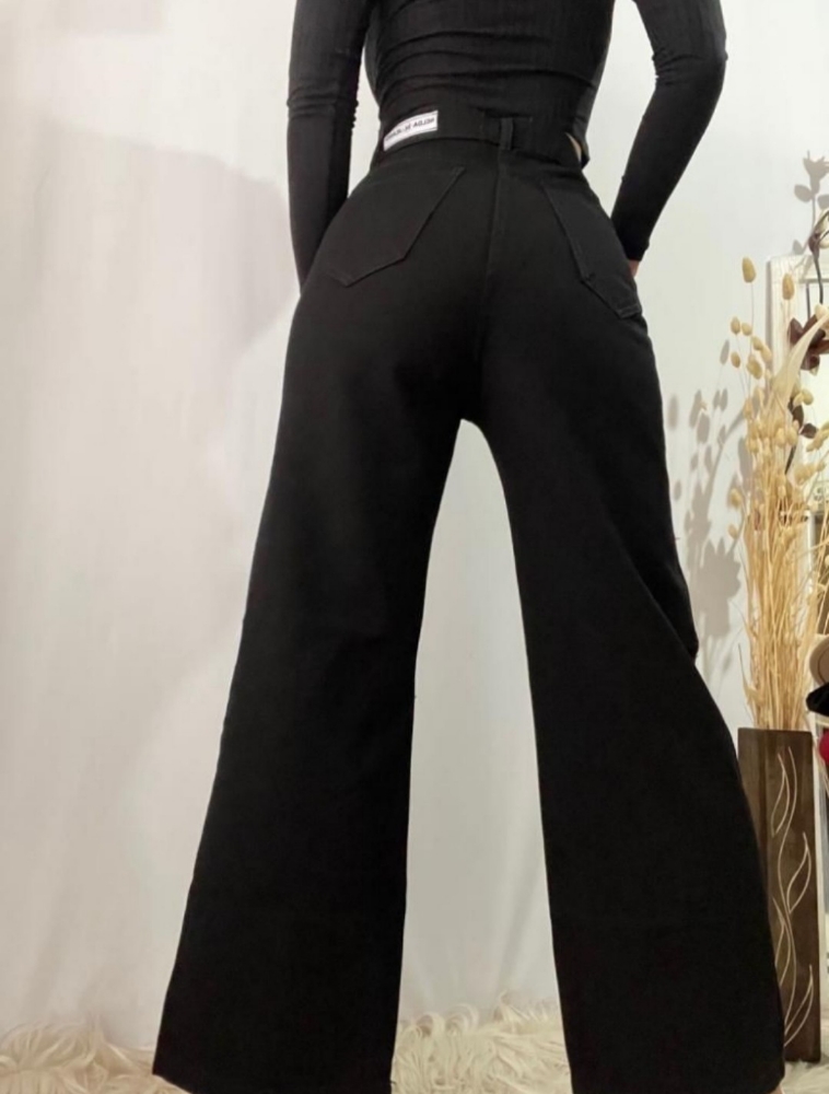 Jean Wide Leg Negro Dama Rígido Palazo - Imagen 7