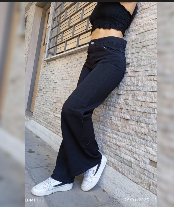 Jean Wide Leg Negro Dama Rígido Palazo - Imagen 3