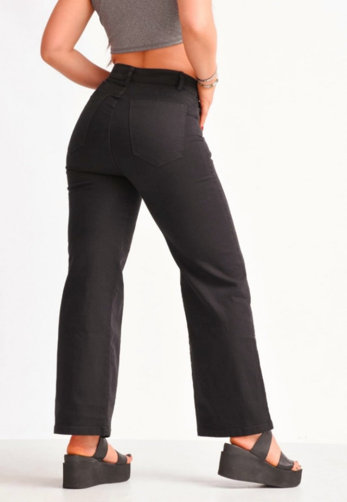 Jean Wide Leg Negro Dama Rígido Palazo - Imagen 6