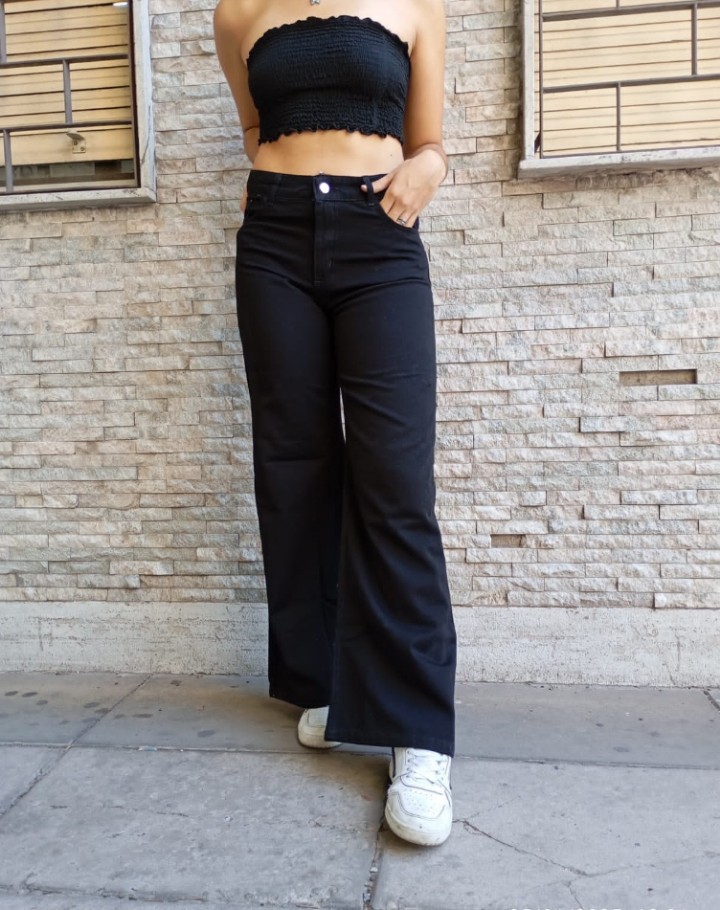 Jean Wide Leg Negro Dama Rígido Palazo - Imagen 8