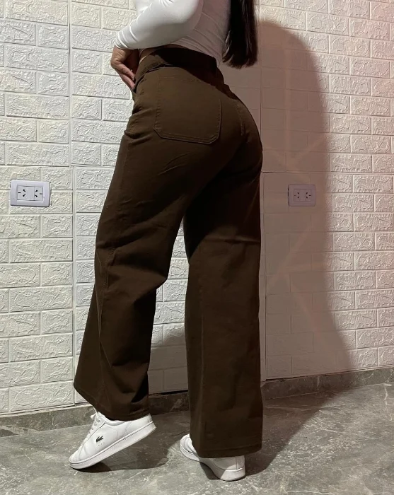 Jean Wide Chocolate Dama Rígido Palazo