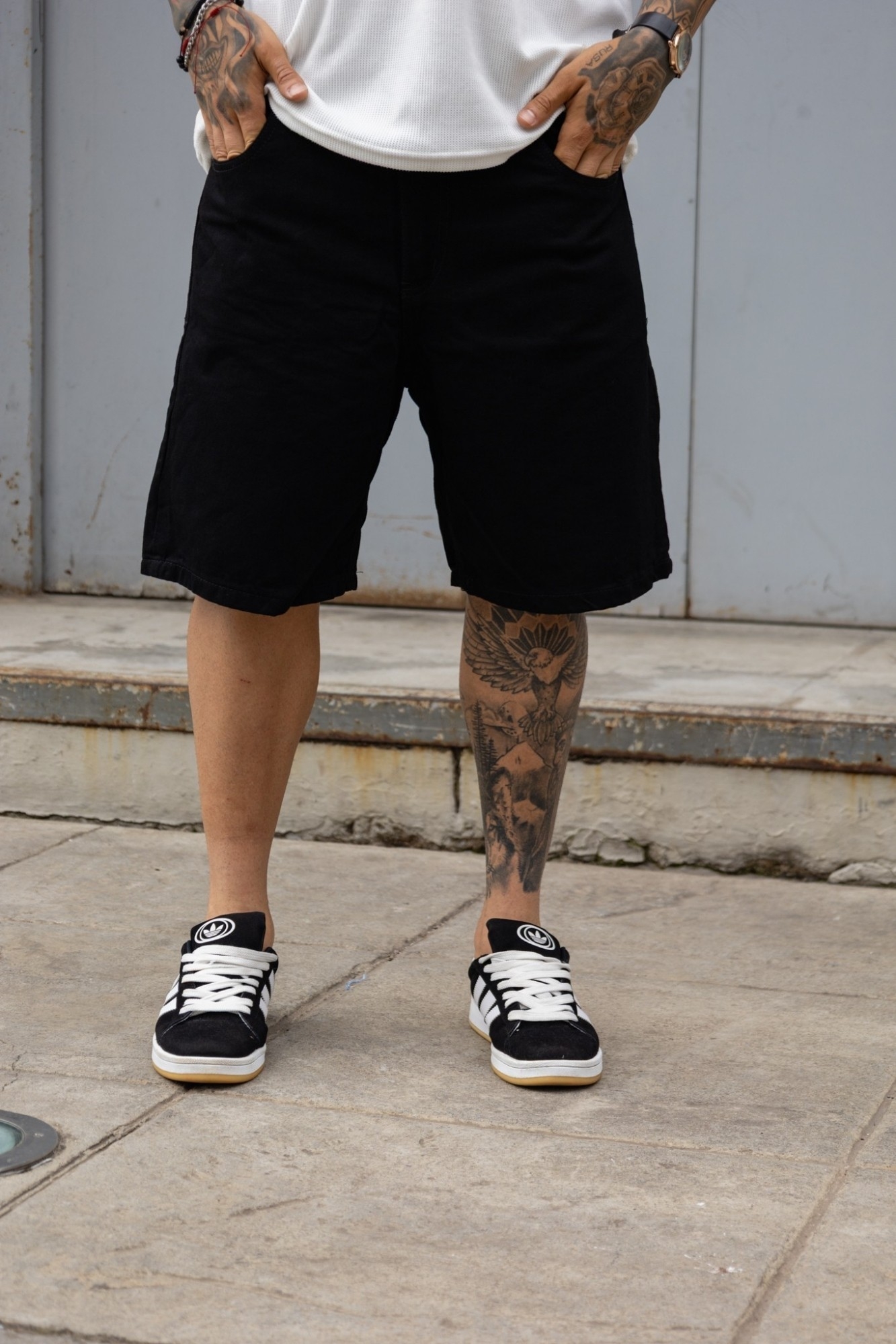 Bermuda Baggy Jean Negro Hombre - Imagen 1