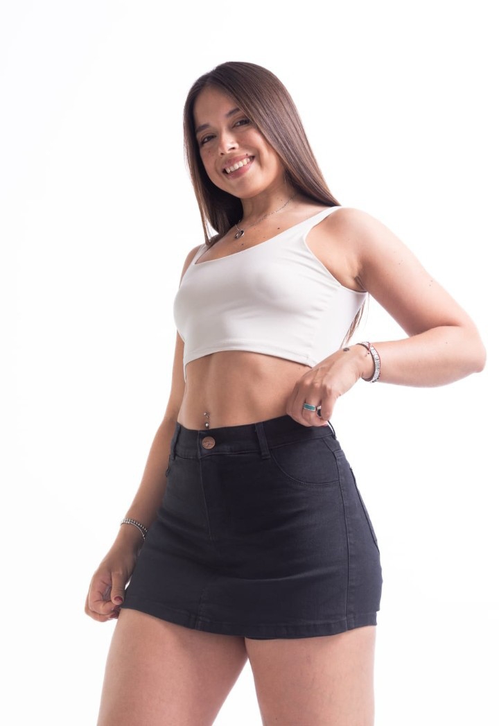 Short Pollera Jean Negro Dama Rígido - Imagen 2