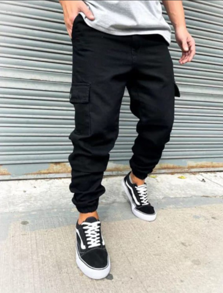 Jean Cargo Jogger Negro Hombre Rígido - Imagen 8