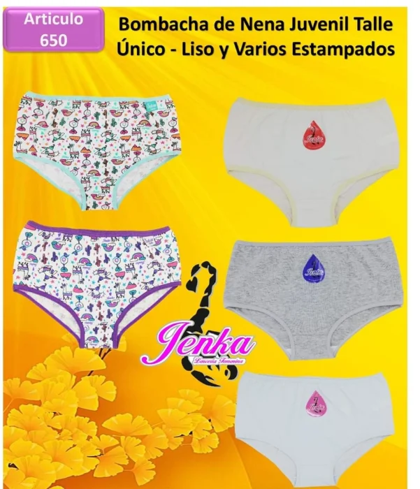 Bombacha de Nena Art.650 Yenka Juvenil Eatampado y Liso  Yenca