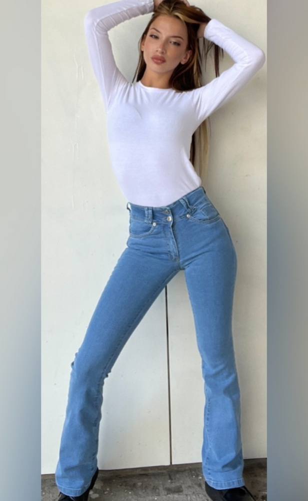 Jeans Oxford Mujer Celeste Elastizado - Imagen 2