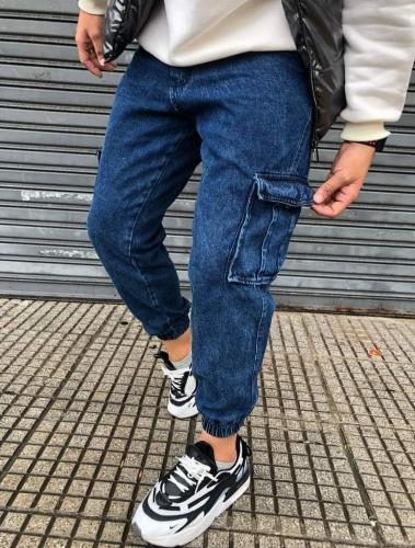 Jean Jogger Cargo Azul Hombre