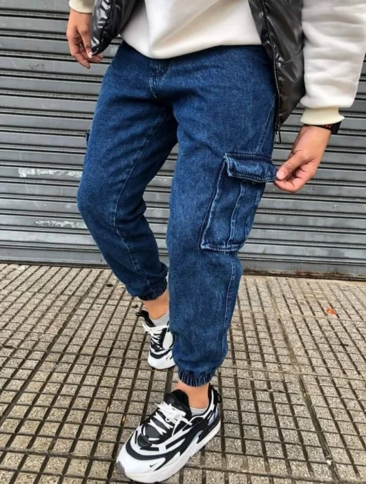 Jean Jogger Cargo Azul Hombre