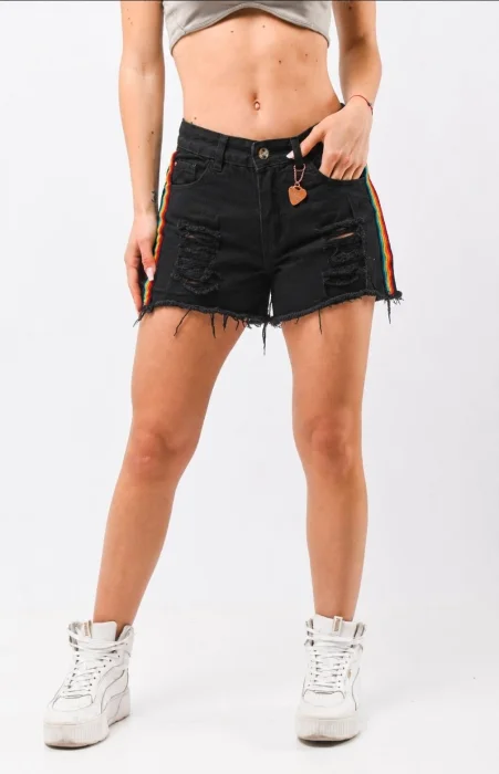 Shorts  Negro Elastizado Tira Full Color