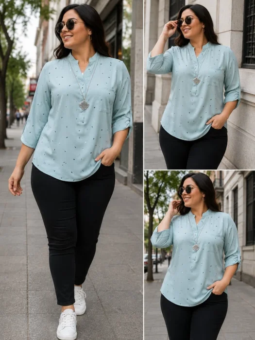 Camisolas Cuello Mau Estampadas Mangas 3/4 en Fibrana Rayón Poplin Calidad Premium
