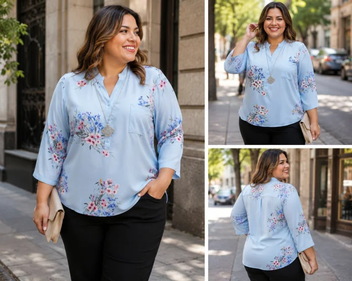 Camisolas Cuello Mau Estampadas Mangas 3/4 en Fibrana Rayón Poplin Calidad Premium